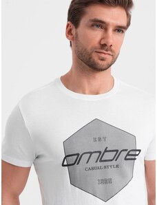 Ombre Clothing Men's cotton t-shirt with geometric print and logo - white V1 OM-TSPT-0141