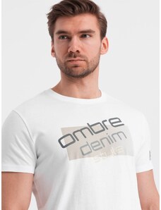 Ombre Clothing Men's cotton t-shirt with logo - white V1 OM-TSPT-0139