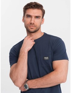 Ombre Clothing Men's casual t-shirt with patch pocket - navy blue V10 OM-TSCT-0109