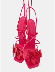 Sandale cu aplicatii florale si cu varf patrat, roz, dama, Mohito