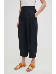 United Colors of Benetton pantaloni din in culoarea negru, lat, high waist