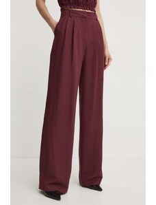 Patrizia Pepe pantaloni din amestec de in culoarea bordo, lat, high waist, 2P1609 A052