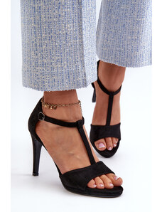 Kesi Women's high-heeled sandals made of eco-friendly suede, black obdaria