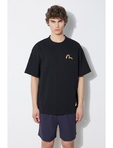 Evisu tricou din bumbac Seagull Print + Kamon Appliqué Tee barbati, culoarea negru, neted, 2ESHTM4TS7093