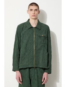 Corridor jacheta de bumbac Floral Embroidered Zip Jacket culoarea verde, de tranzitie, oversize, JKT0019