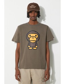A Bathing Ape tricou din bumbac Big Baby Milo Tee barbati, culoarea maro, cu imprimeu, 2J80110002
