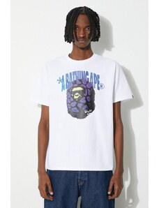 A Bathing Ape tricou din bumbac Fur Ape Head Tee barbati, culoarea alb, cu imprimeu, 1J80110043