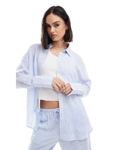 Bershka oversized shirt co-ord in light blue pinstripe