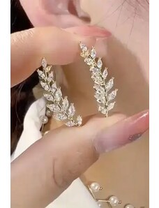 Fashion Jewelry Cercei spic cu frunze, decor zirconiu, auriu, dama