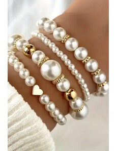 Fashion Jewelry Set bratari cu perle artificiale, auriu, dama