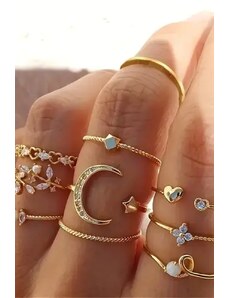 Fashion Jewelry Set 10 inele cu elemente, auriu, dama