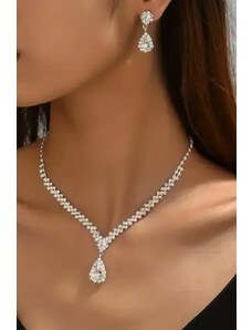 Fashion Jewelry Set bijuterii placat cu argint cu colier, cercei, argintiu, dama