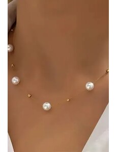 Fashion Jewelry Colier vintage cu perle artificiale, auriu, dama