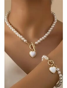 Fashion Jewelry Set bijuterii cu colier si bratara, auriu, dama