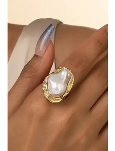 Fashion Jewelry Inel incrustat cu perle artificiale, auriu, dama