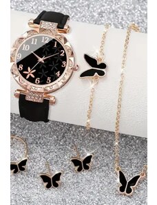 Fashion Jewelry Set ceas si bijuterii cu aplicatie fluture, auriu, dama