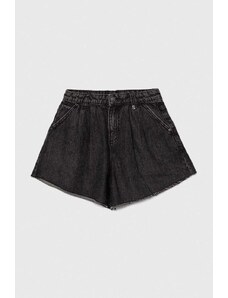 Sisley pantaloni scurti din denim pentru copii culoarea negru, neted, talie reglabila