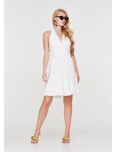 Lynne Mini halter neck dress in broderie anglaise lace - OFF WHITE