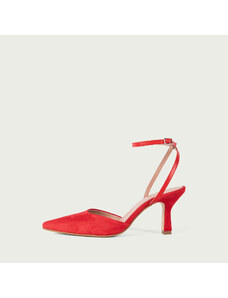 ALURA PREMIUM Pantofi damă decupați cu toc roșii Raluca din piele întoarsă naturală. (Mărime: 35)