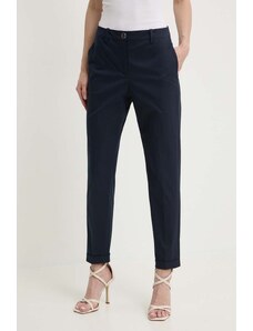 BOSS pantaloni femei, culoarea bleumarin, drept, high waist 50490057