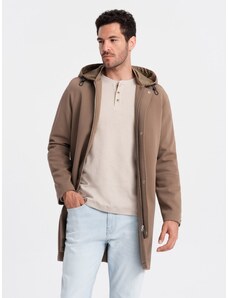 Ombre Clothing Men's hooded coat in fine stripe - coffee V1 OM-COSC-0112