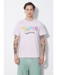 A Bathing Ape tricou din bumbac Bape Popsicle Tee barbati, culoarea violet, cu imprimeu, 1J30110069