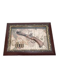 Tablou decorativ de lux, 37 x 27 cm, reprezentand un pistol si patru gloante Magrot 20415