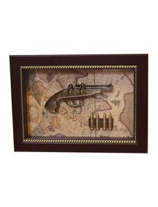 Tablou decorativ Magrot de lux, 37 x 27 cm, reprezentand un pistol si patru gloante 3d, 008