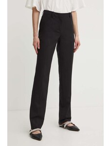 BOSS pantaloni de lana culoarea negru, drept, high waist, 50490045