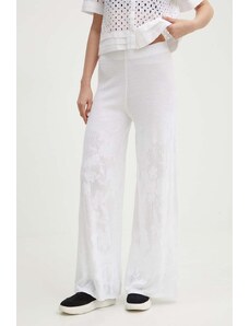 United Colors of Benetton pantaloni femei, culoarea alb, lat, high waist