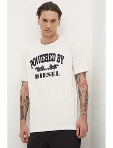 Diesel tricou din bumbac T-RUST barbati, culoarea bej, cu imprimeu, A13280.0DQAU