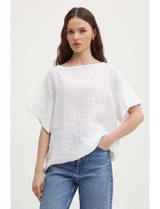 Sisley bluza din in culoarea alb, neted