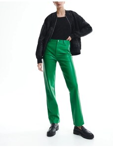 Pantaloni din piele ecologica, cu buzunare si fermoar, verde, dama, Reserved