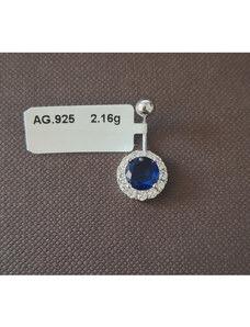 SaraTremo Piercing buric din argint cu cristal zirconia albastru - tija subtire - 2 cm