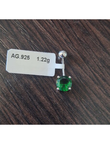 SaraTremo Piercing buric argint 925 cu cristal zirconia verde - tija subtire - 2 cm