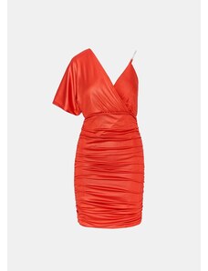 Lynne One sleeve mini dress with frills in satin look - CORAL