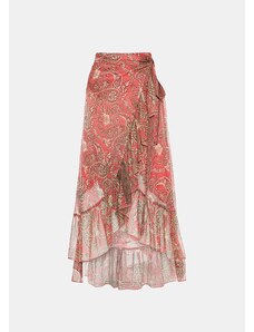 Lynne Wrap printed skirt with frills - CORAL