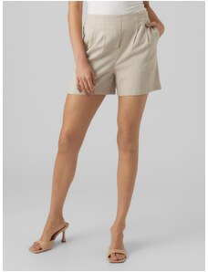 Beige women's shorts with linen blend Vero Moda Jesmilo - Women