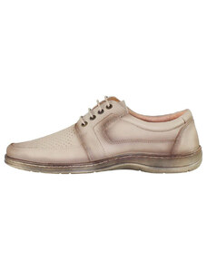 Pantofi barbati, Nicolis, 200489-Bej, casual, piele naturala, perforati, cu talpa joasa, bej (Marime: 41)
