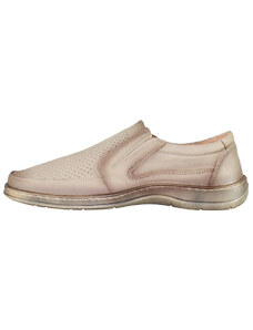 Pantofi barbati, Nicolis, 200589-Bej, casual, piele naturala, perforati, cu talpa joasa, bej (Marime: 40)
