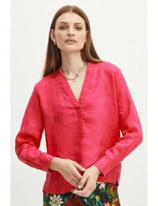 Medicine bluza din in femei, culoarea roz, neted