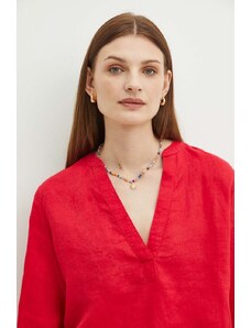 Medicine bluza din in femei, culoarea rosu, neted