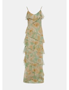 Lynne Maxi printed dress with ruffles in lime color - AVOCADO