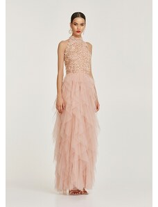 Lynne Tulle maxi dress with appliques - NUDE