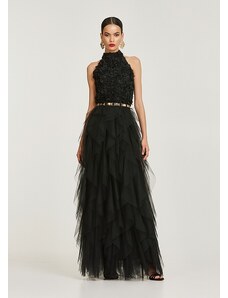 Lynne Tulle maxi dress with appliques - NEGRU