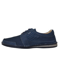Pantofi barbati, Krisbut, 5316-1-9-Albastru-Inchis, casual, piele naturala, perforati, cu talpa joasa, albastru inchis (Marime: 42)