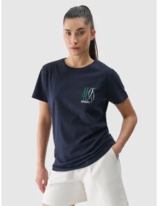4F Tricou slim cu imprimeu pentru femei - bleumarin - L