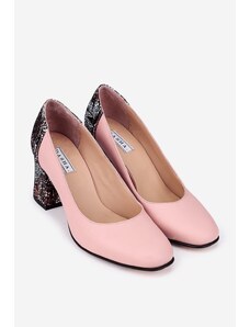 Dasha Pantofi roz pudra din piele cu model deosebit