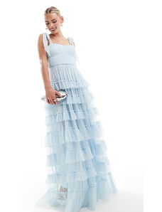 Lace & Beads Petite tiered ruffle midaxi dress in sky blue