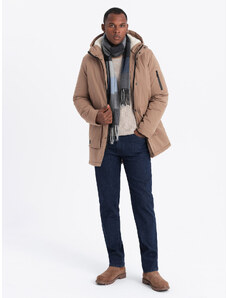 Ombre Jachetă lungă sherpa parka pentru bărbați - bej V1 OM-JALJ-0181